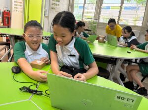 Primary students used a BBC Micro:bit at the heart of Singapore's Digital Maker Programme