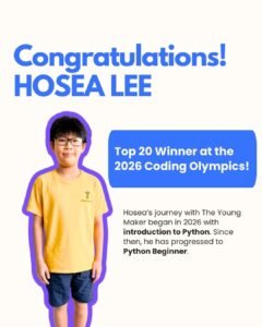 Hosea Lee, a Young Maker who placed Top 20 in Category B at Coding Olympics Singapore 2026