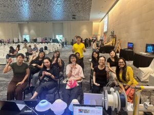 National Heritage Board 3D printing workshop: staff holding up their Peranakan tile clickers